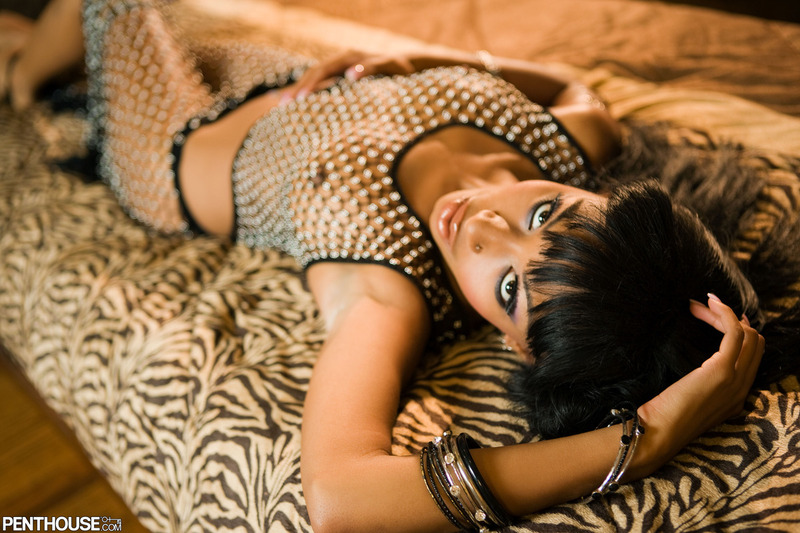  Lovely chocolate honey Bella Moretti spreads her legs and plumps her boobs as she models her see-through fishnet mesh shirt and 04